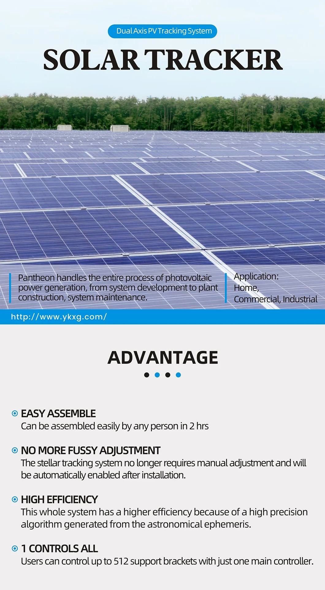 Dual Axis Solar PV Tracking System 2200W on Grid Power Clean Energy Solar Power Generation Support Bracket Pssz-T5