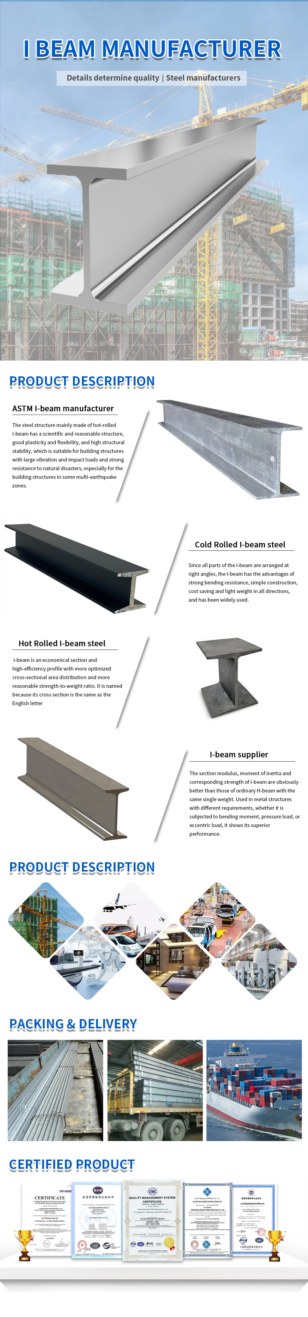 Wholesale H Section Bridge Construction Welded Hea/Heb/Ipe Beam Steel Profile Metal Hot Rolled Structural Stainless/Galvanized/Carbon Steel H Beam/I Beam